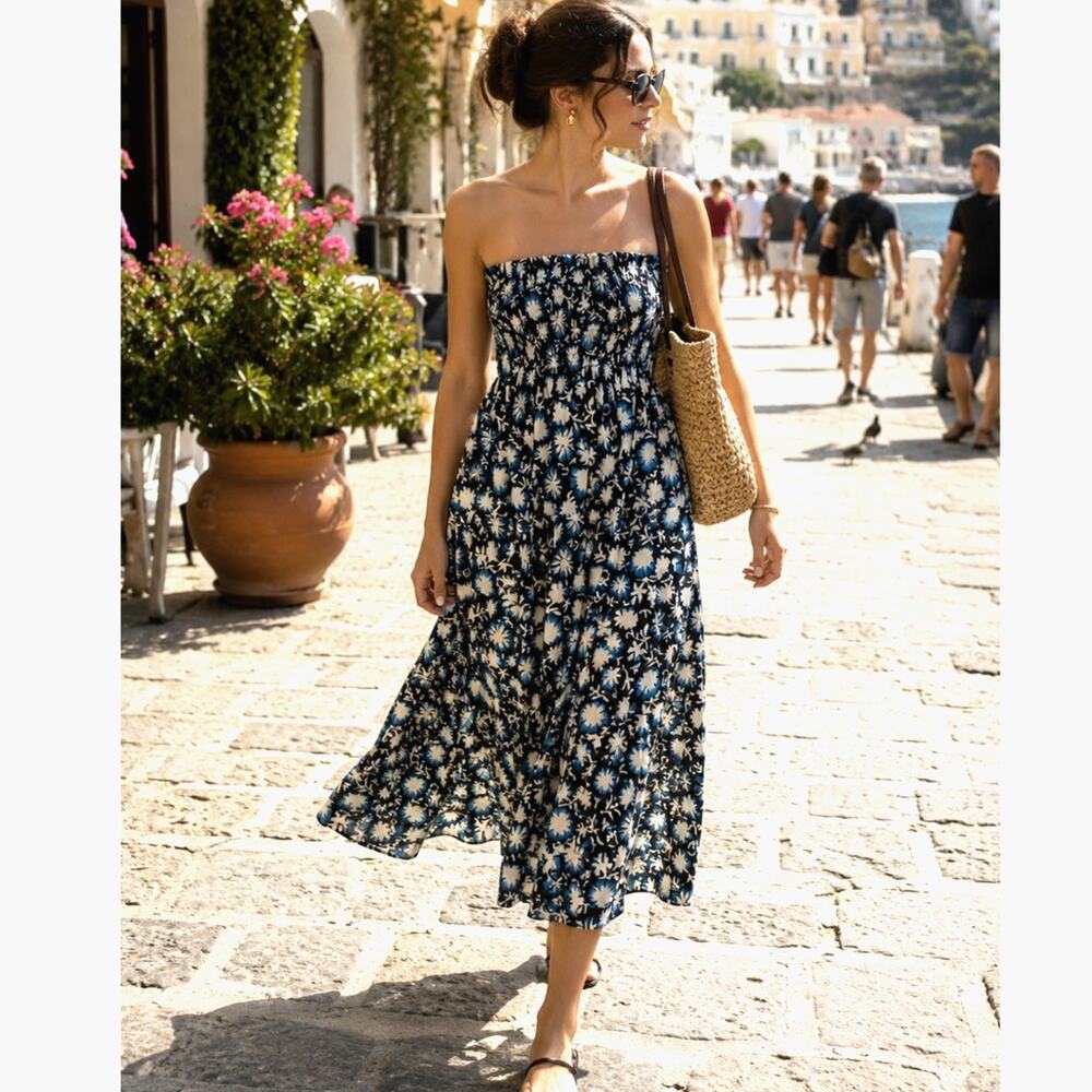 Ulla Johnson S Strapless Smocked Cotton Lucca Midi Dress $420 Floral Sunprint
